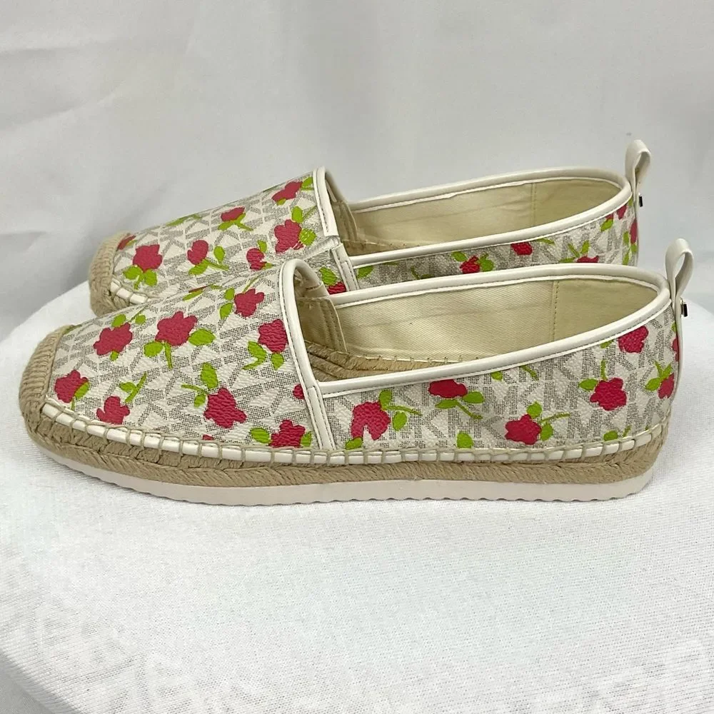 Michael Kors Lenny Espadrille Slip On Shoes Sz 7.5 M New Rose & Signature Flats